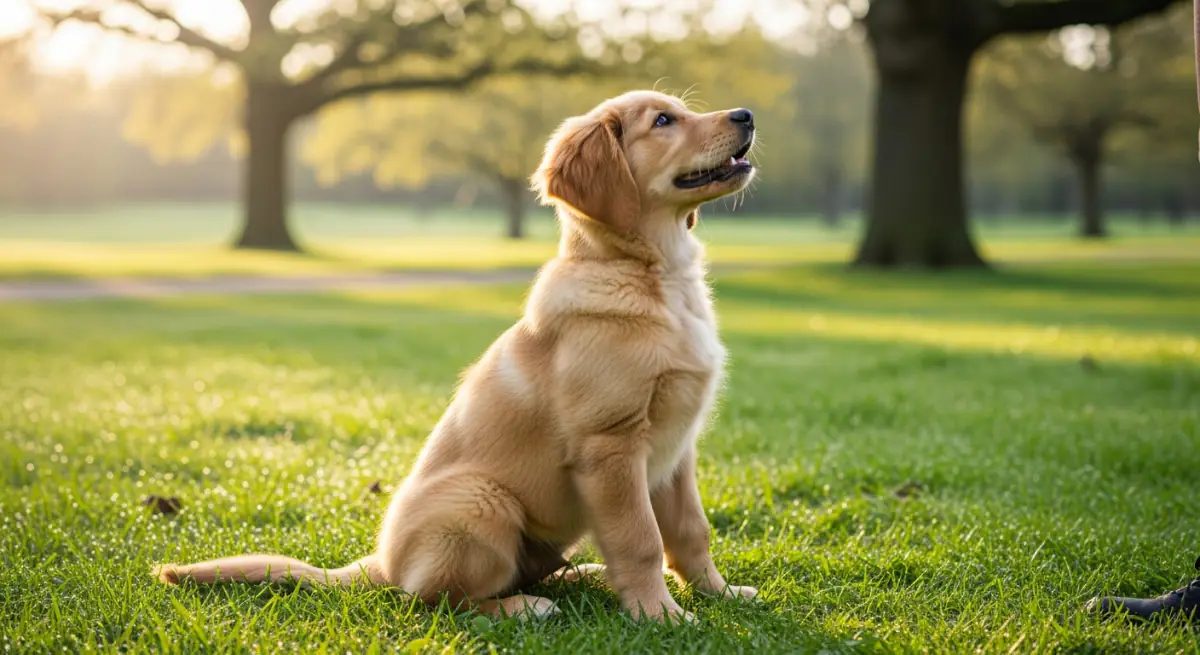 Young puppy learning basic commands in puppy training class